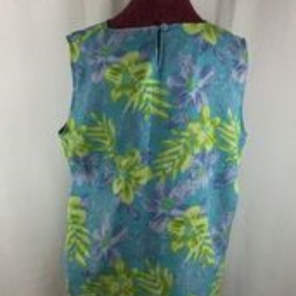Patchington Sleeveless V-Neck Aqua Shell Top Back Button Side Slits L - Picture 4 of 8